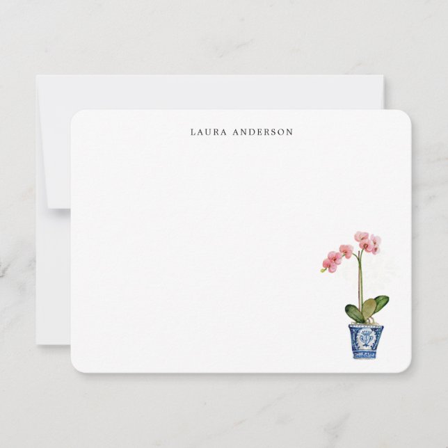 Watercolor Pink Orchid  Dankeskarte (Vorderseite)