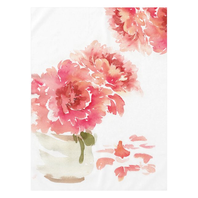 Watercolor Pink Peonies Mason Jar Wedding Tischdecke (Vorderseite)