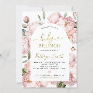 Watercolor Pink Peony Floral Arch Baby Brunch Einladung