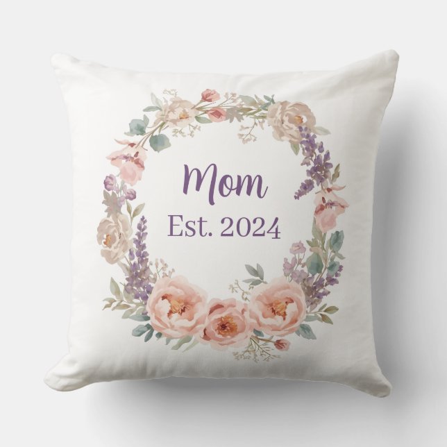 Watercolor Pink Peony Floral Wreath Mother's Day Kissen (Vorderseite)