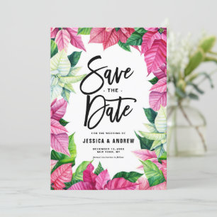 Watercolor Pink Poinsettia Winter Save The Date