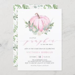 Watercolor Pink Pumpkin Autumn Baby Brunch Einladung