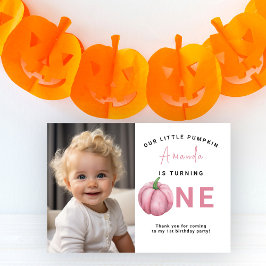 Watercolor Pink Pumpkin erste Geburtstagsparty Dankeskarte