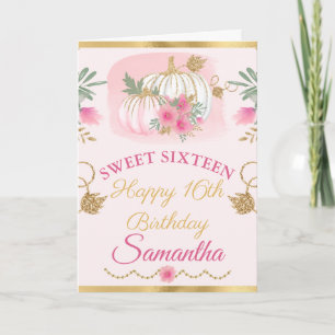 Watercolor Pink Pumpkin Gold 16 . Geburtstag Karte