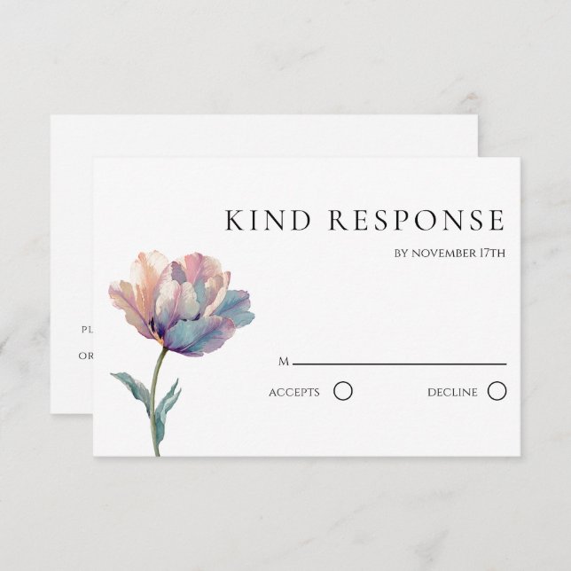 Watercolor Pink Purple Tulip QR Code Wedding RSVP Karte (Vorne/Hinten)
