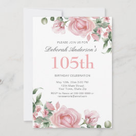 Watercolor PInk Rose 105th Birthday Party  Einladung