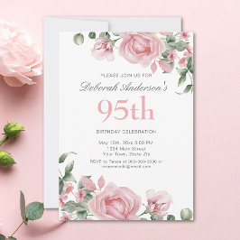 Watercolor PInk Rose 95th Birthday Party  Einladung