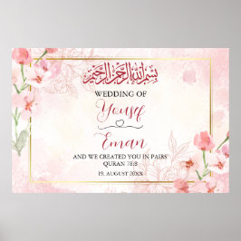 Watercolor Pink Rose Islamisches Hochzeitsposter Poster