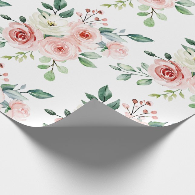 Watercolor Pink Rose Wrapping Paper Geschenkpapier (Ecke)