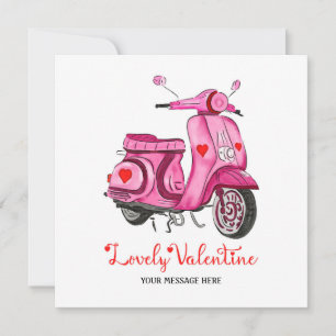 Watercolor Pink Scooter Valentine's Day Gruß Karte