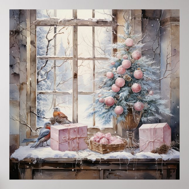Watercolor Pink Shabby Chic Weihnachtsgebäck Poster (Vorne)