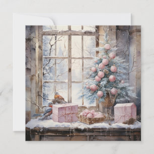 Watercolor Pink Shabby Chic Weihnachtskarte Feiertagskarte