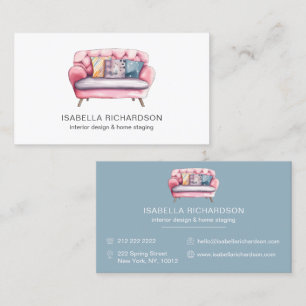 Watercolor Pink Sofa Interieur Design Zuhause Stag Visitenkarte
