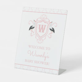 Watercolor Pink Stork Bow Monogram Crest Sockelschild