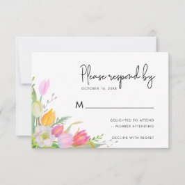 Watercolor Pink Tulip Script Wedding RSVP Card Karte