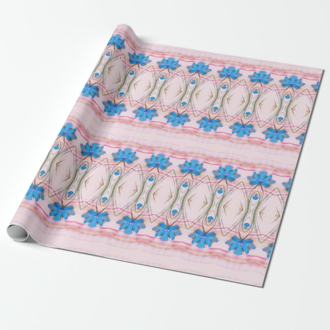 Watercolor Pink und Blue Floral Designer Geschenkw Geschenkpapier (Ungerollt)