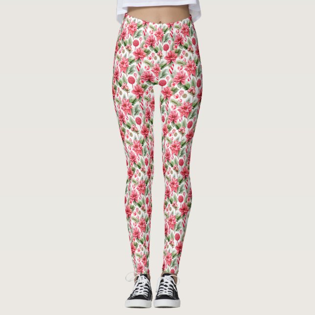 Watercolor Pink Weihnachten Leggings (Vorderseite)