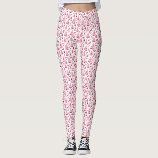 Watercolor Pink Weihnachten Leggings (Vorderseite)