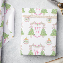 Watercolor Pink Weihnachtsbaum Monogram Wappen