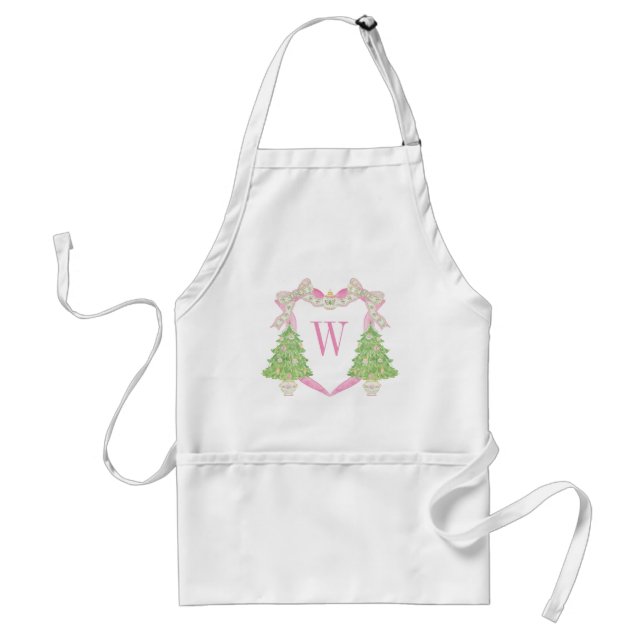 Watercolor Pink Weihnachtsbaum Monogram Wappen Schürze (Vorne)