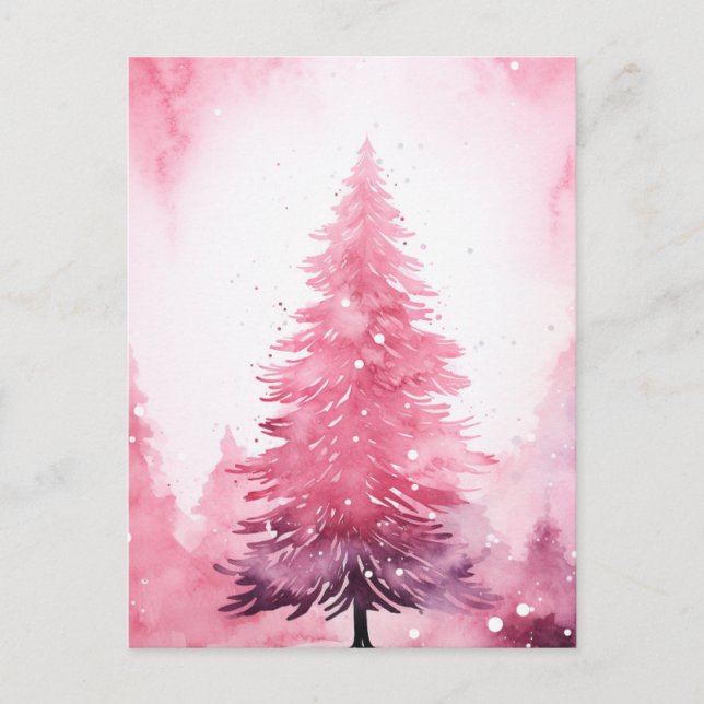 Watercolor Pink Weihnachtsbaum Postkarte (Vorderseite)