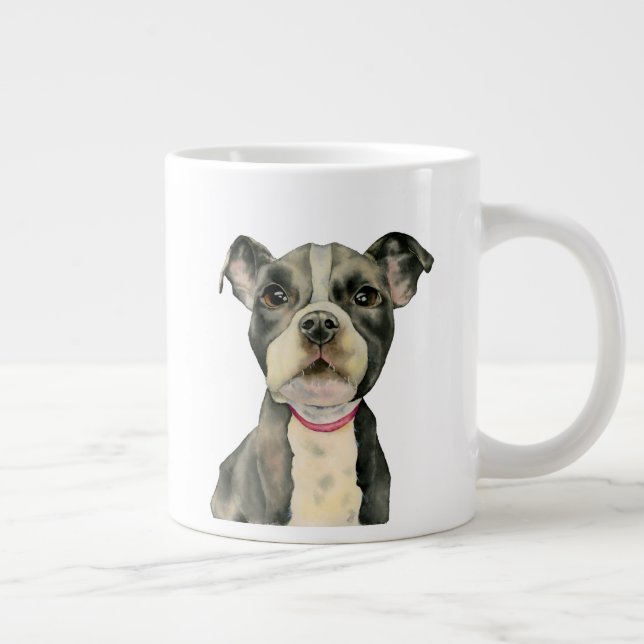 Watercolor Pit Bull Terrier Welpenhund Jumbo-Tasse (Rechts)