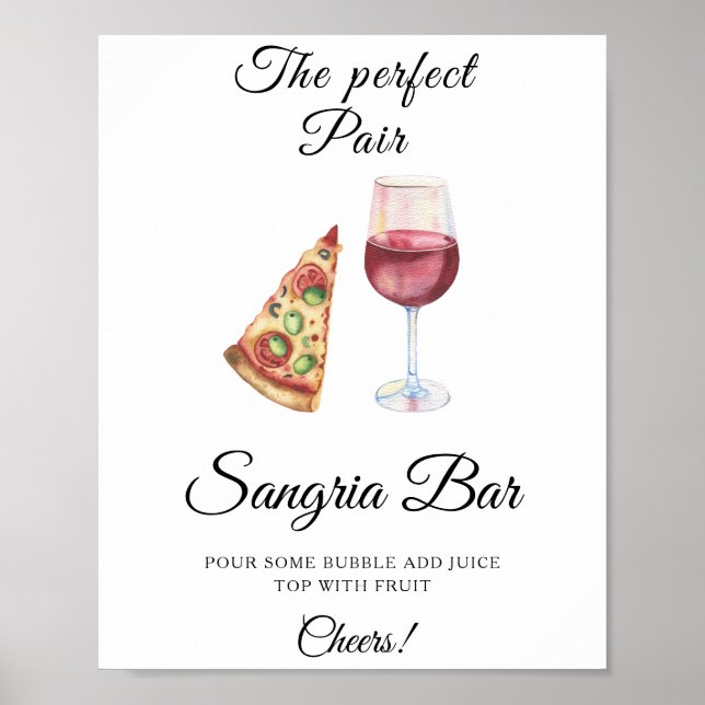 Watercolor Pizza Brautparty Sangria Bar Poster (Vorne)