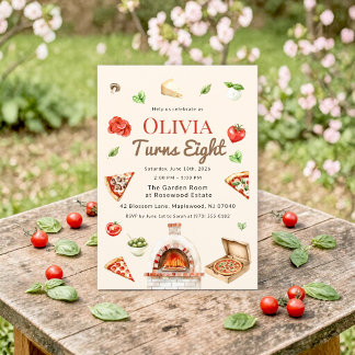 Watercolor Pizza Party 8th Birthday Einladung