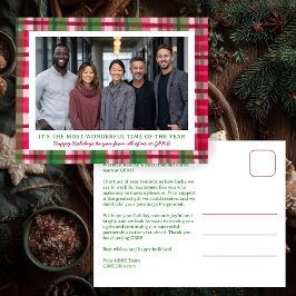 Watercolor Plaid Christmas Custom Photo Business Feiertagspostkarte