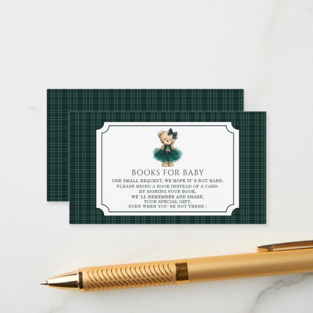    Watercolor Plaid Teddy bear christmas baby show Begleitkarte (Vorderseite/Rückseite Beispiel)