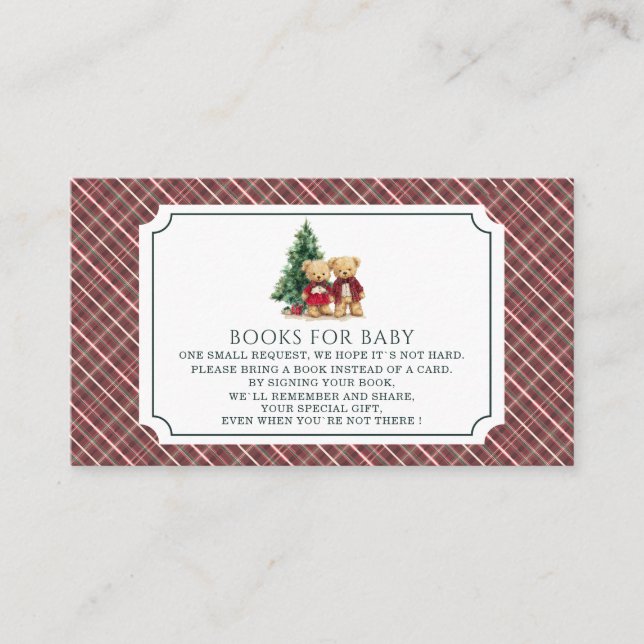 Watercolor Plaid Teddy bear christmas baby show Begleitkarte (Vorderseite)
