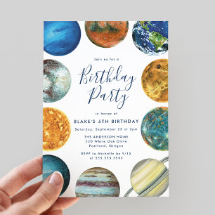 Watercolor Planets Solar System Geburtstagspartei Einladung