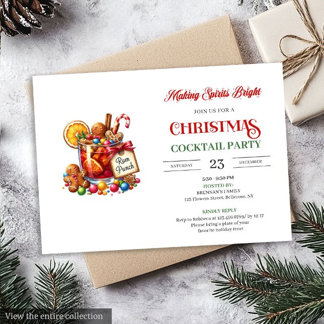 Watercolor playful Christmas cocktails party  Einladung (Watercolor playful Christmas cocktails party invitation

)