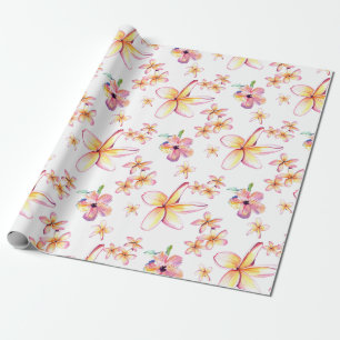Watercolor Plumeria und Hibiskus Wrapping Paper Geschenkpapier
