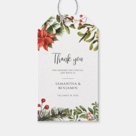 Watercolor Poinsettia Berries Grüne Hochzeit Geschenkanhänger