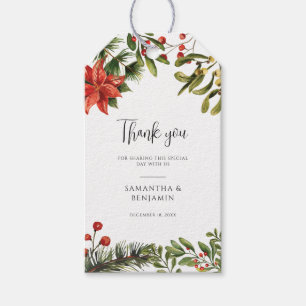 Watercolor Poinsettia Berries Grüne Hochzeit Geschenkanhänger