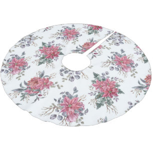 Watercolor Poinsettia Christmas Tree Skirt Polyester Weihnachtsbaumdecke