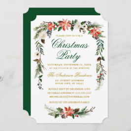 Watercolor Poinsettia Gold Green Christmas Party Einladung