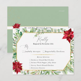 Watercolor Poinsettia Holiday Wedding RSVP Postkarte