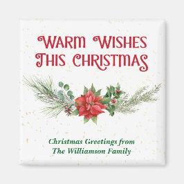 Watercolor Poinsettia Holly Bouquet Christmas Magnet