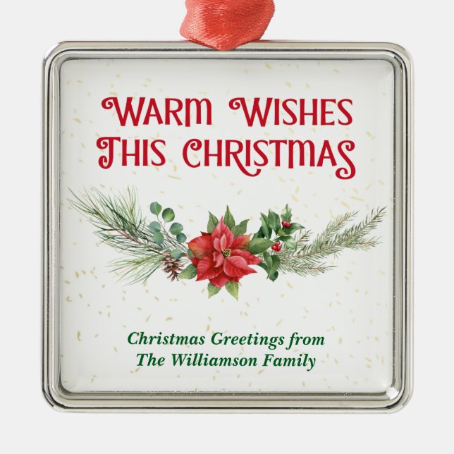 Watercolor Poinsettia Holly Bouquet Christmas Ornament Aus Metall (Vorne)