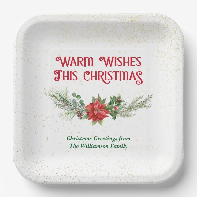 Watercolor Poinsettia Holly Bouquet Christmas Pappteller (Vorderseite)