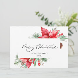 Watercolor Poinsettia Mistletoe Weihnachtsgrüße Feiertagskarte