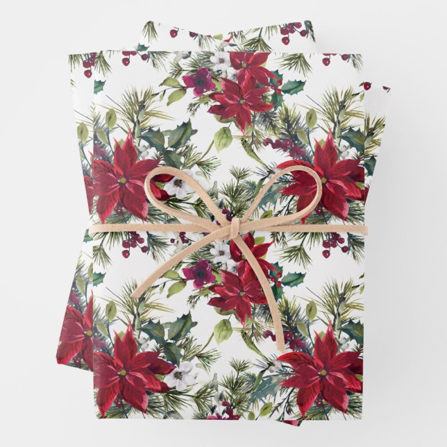 Watercolor Poinsettia Pattern  Geschenkpapier Set (Beispiel)