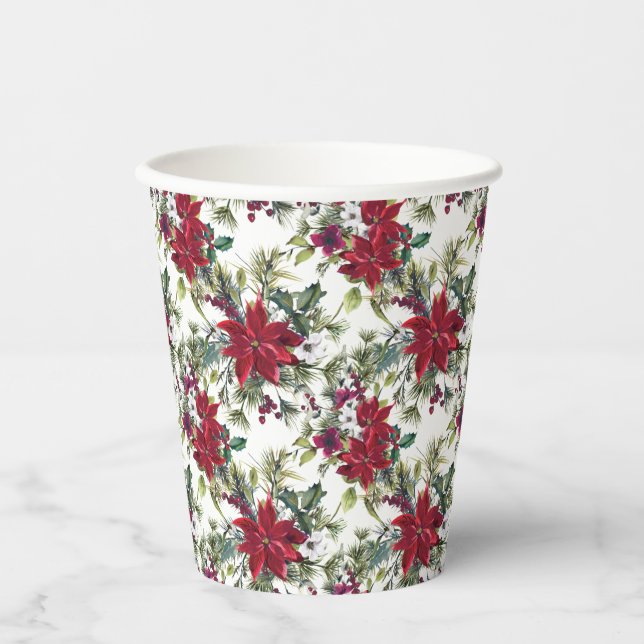 Watercolor Poinsettia Pattern  Pappbecher (Vorderseite)