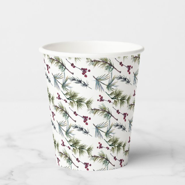 Watercolor Poinsettia Pattern  Pappbecher (Vorderseite)
