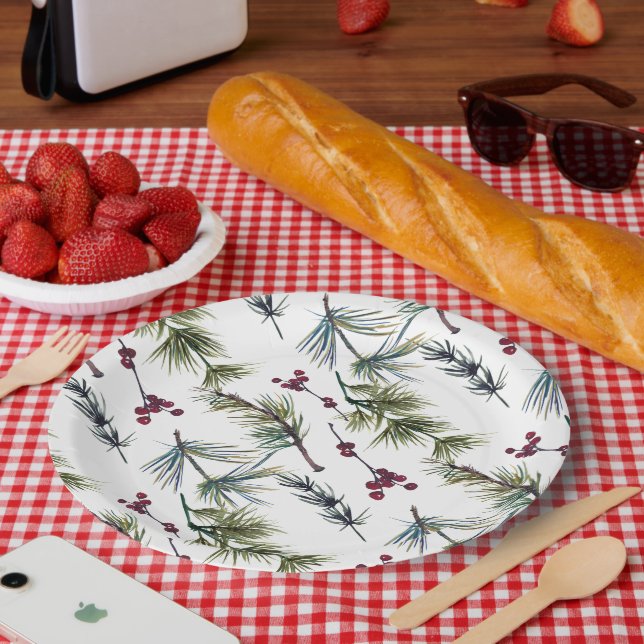 Watercolor Poinsettia Pattern  Pappteller (Picknick)