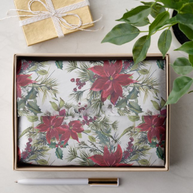 Watercolor Poinsettia Pattern  Seidenpapier (Geschenk)