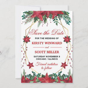 Watercolor Poinsettia Wedding Save the Date Einladung