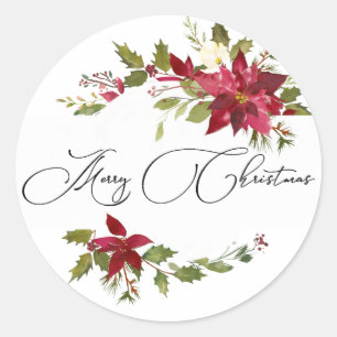 Watercolor Poinsettia Weihnachten Runder Aufkleber